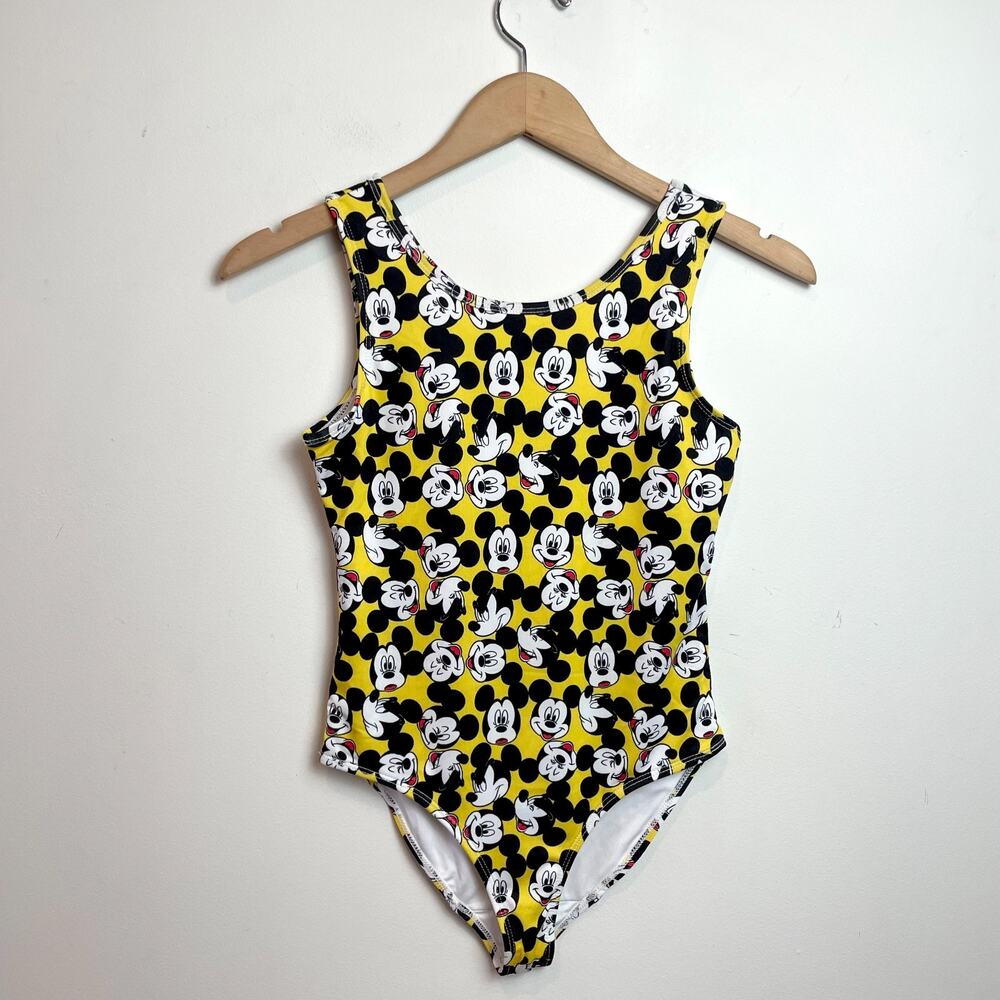 Disney Yellow Faces Mickey Mouse Swimsuit Girls 11/12 NWOT Graphic Modern